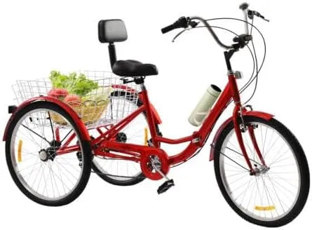 Vélo, 7 niveaux de vitesse, 7 niveaux de vitesse, de croisière, porte-gobelet, Tricycle pour adulte 24' pliable, 3 roues, panier à légumes