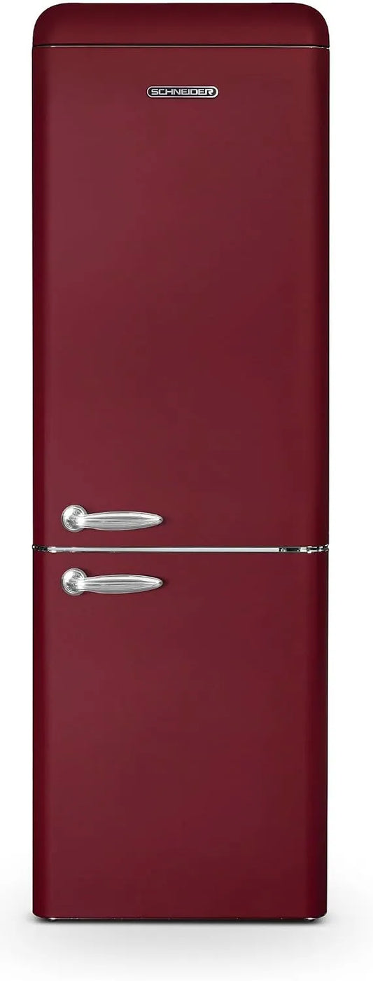 Réfrigérateur SCB300VWR SCHNEIDER, 211+93, Froid brassé, combiné vintage, Pose libre, Rouge bordeaux, capacité 304L, 3 clayettes verre