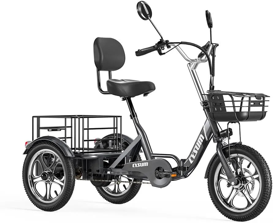 Tricycle électrique Cysum, vélo électrique à 3 roues, batterie 48 V 22 Ah, Tricycle E-Bike 16 pouces pour adultes homme femme, Pliable