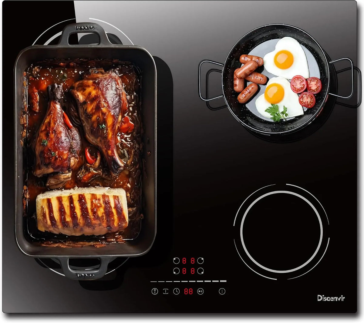 Plaque de cuisson, Induction 4 Feux Encastrable 6400W, Electrique 60cm, 9 Niveaux, Fonction Pause, de Cuisson Induction Zone Flexible, Minuterie