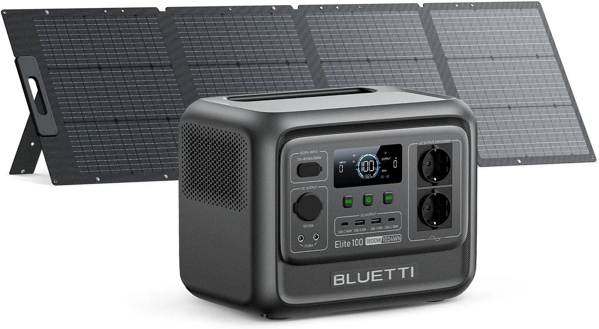 Générateur électrique BLUETTI, Électrique Portable Elite 100 V2 avec Panneau Solaire 200W Inclus, 35% Plus Compacte, Idéale pour Camping, Urgences
