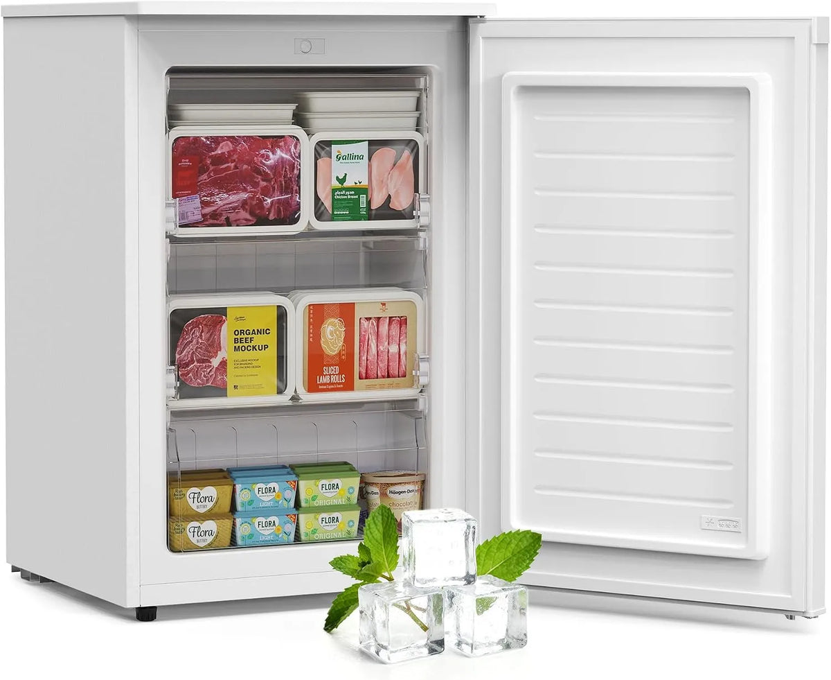 Congélateur UF98, dimensions 84,7 x 55,6 cm, Petit a 3 Compartiments, Porte Réversible, Upstreman 98L Armoire, Congelateur Table Top, finition blanche