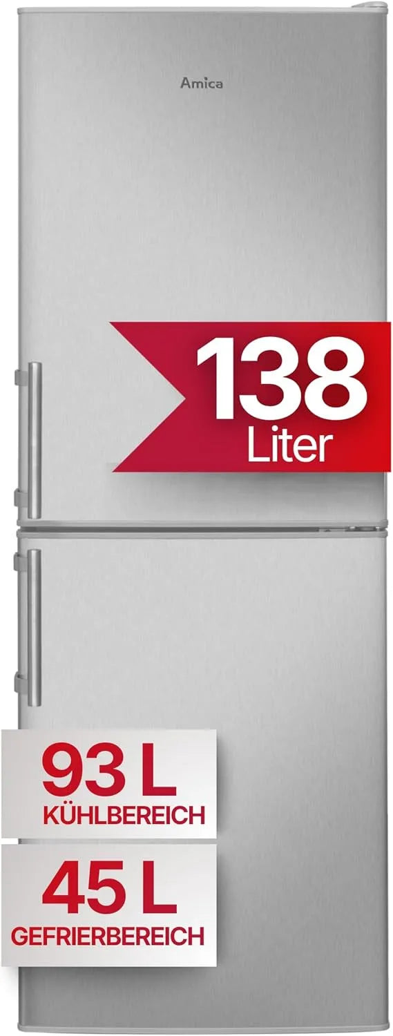Amica réfrigérateur, dimensions 148 x 52 x 59 cm, Capacité utile: 138 l, combiné autonome, Dégivrage automatique, Éclairage intérieur LED