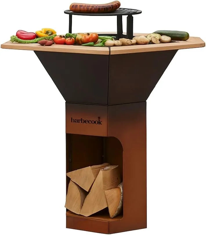 Barbecue Barbecook, dimensions 128x120x120cm, brasero Nestor Original, à Bois Exterieur avec plancha