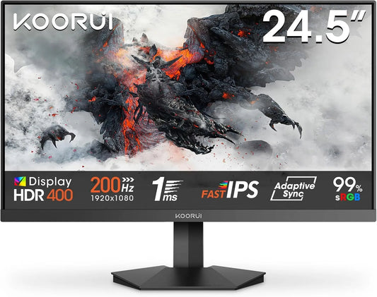 Modèle Ecran PC Gamer 25 Pouces G2511P 1080P 1ms KOORUI, 200Hz IPS FHD Ecran Gaming, Compatible VESA 75x75mm, DP1.4, HDR400 Adaptive Sync, HDMI 2.0