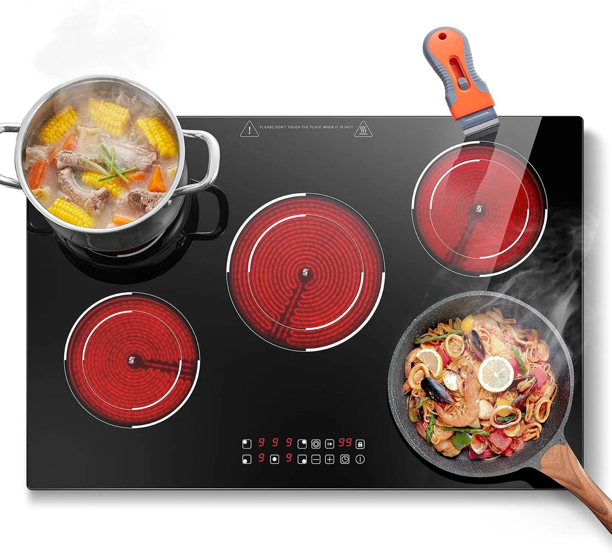 Plaque de cuisson 220-240V SNDOAS, Table de Cuisson électrique 9000W Compatible Tous Types de Casseroles, Vitrocéramique 5 feux