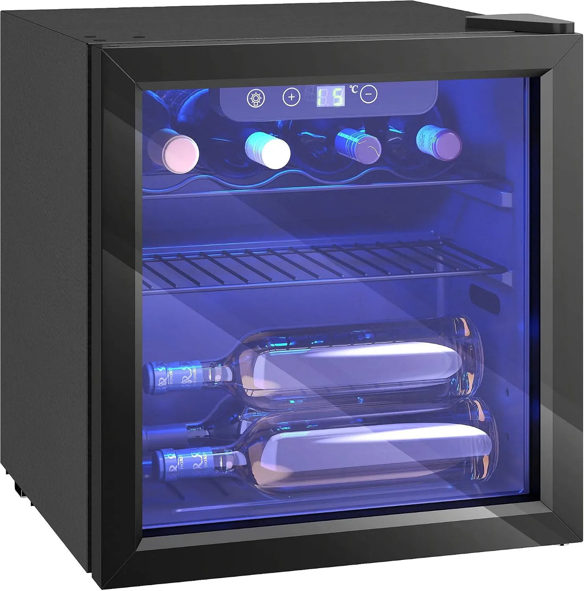 Homcom cave à vin, 12 bouteilles 36L, éclairage LED et étagère amovible, réfrigérateur à vin et boissons avec température réglable 4-16 °C