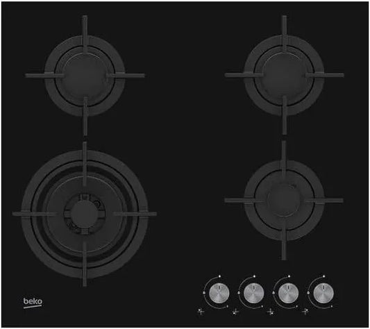 Beko plaque de cuisson HILW64222S, Gaz 4 zone, finition noire Intégré, placement