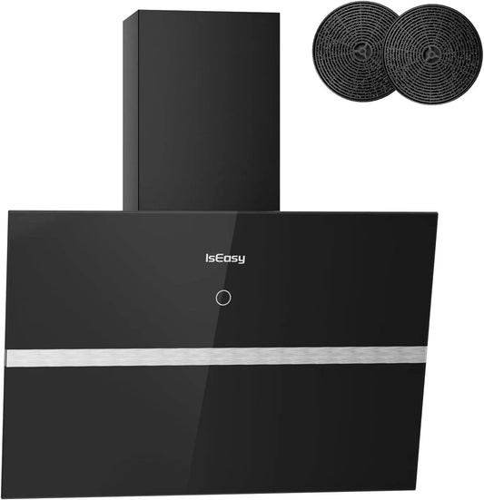 Hotte aspirante IsEasy, 58 dB, Inclineé 60 cm, Hotte de Cuisine à Recyclage avec Aspiration Puissante de 578 m³/h, 4 Réglages, Mode d'Extraction