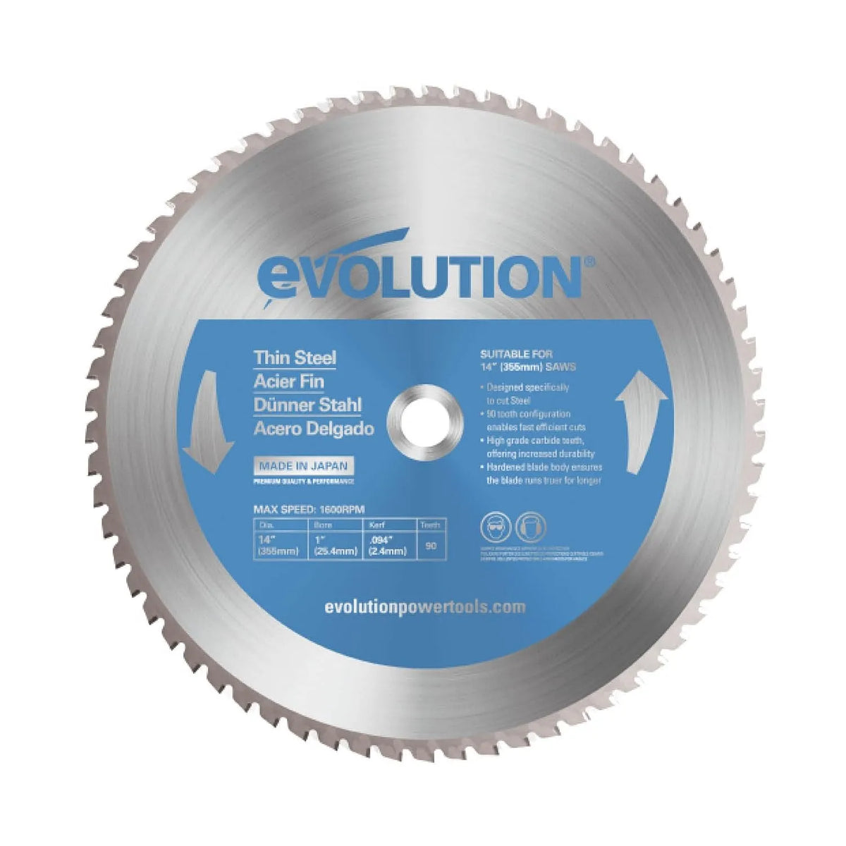 T355TCT-90CS Evolution, Steel Blade End TCT 355mm 90 Teeth Bore 25.4mm for Cutting Saw