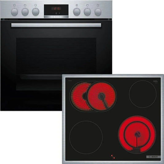 Bosch cuisinière HND411LR63 HEA513BR3 NKN645GA2E, Série 4 encastrable 60 cm, avec air chaud 3D, avec cadre, fabriquée en Allemagne, zone de cuisson