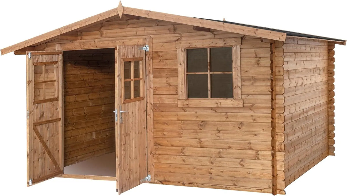 Abri de jardin INT043, en Bois traité, EP 28mm, Surface utile 9.9m²