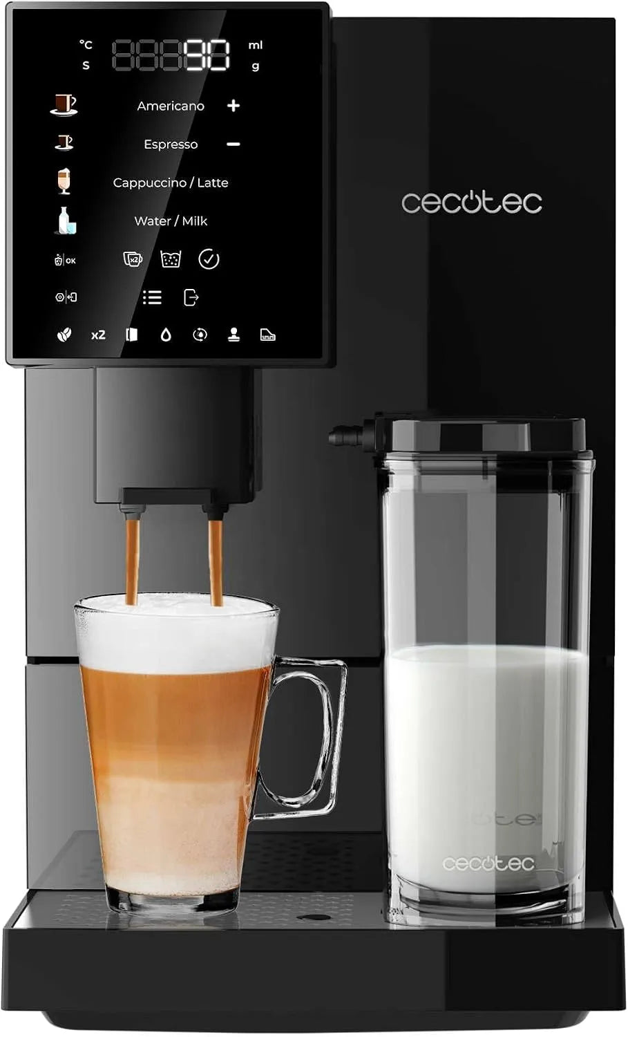 Cecotec modèle 150gr, Machine a Cafe Grain Cremmaet Compactccino Black. 19 barres, capacité 1,1 L d'eau, capacité 400ml de lait, Thermoblock