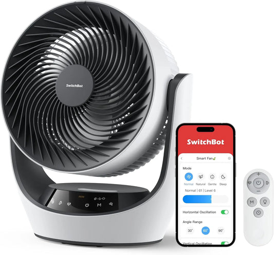 Ventilateur SwitchBot, USB，24dB Silencieux pour la Chambre, de Circulation de Batterie, Google, Hub requis, 4 Modes, Minuterie de 9h, Siri