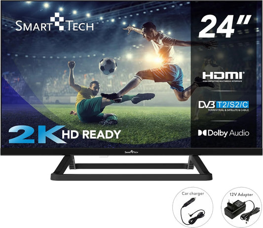 Modèle HD LED TV 24 Pouces 24HN01V3CA H.265 1366 Smart Tech, × 768, V, Chargeur 12 Volts, Résolution:, H, largeur 60cm