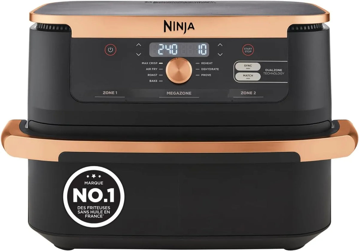 Ninja lave-vaisselle AF500EUCP, 7-en-1, Double Zone, Dual Zone Avec Séparateur Amovible, finition noire & Cuivre, Grand Tiroir de 10.4 L