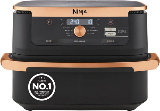 Ninja lave-vaisselle AF500EUCP, 7-en-1, Double Zone, Dual Zone Avec Séparateur Amovible, finition noire & Cuivre, Grand Tiroir de 10.4 L