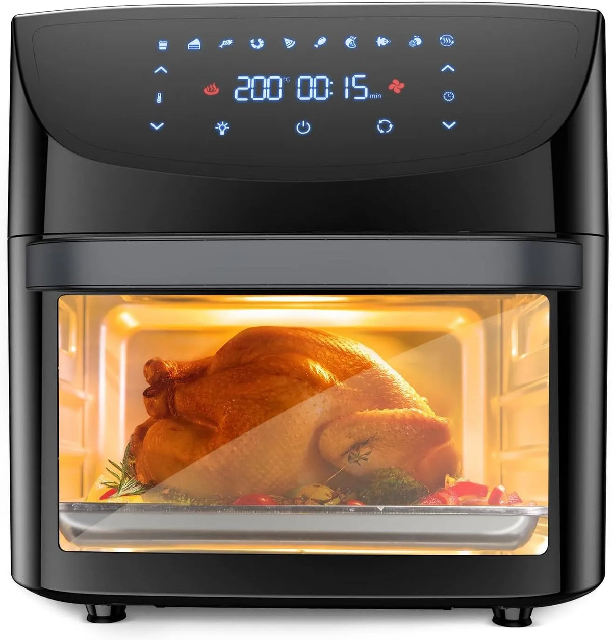 Friteuse à air chaud Garvee, 18L grand capacité, circulation 360°, accessoires sans BPA, finition noire, 10 modes, Rôtissoire intégré