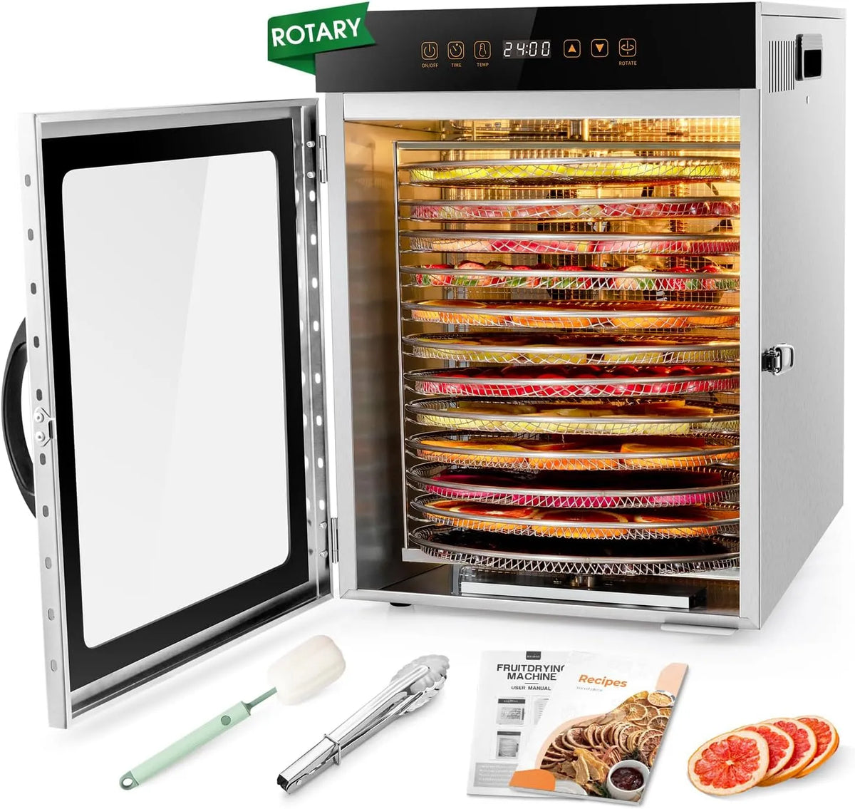 Déshydrateur alimentaire, Double ventilateur Séchage efficace à 720°, puissance 1000W Inox, Deshydrateur Viande, Fruits, Champignons