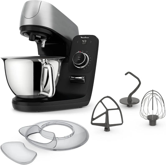 Moulinex robot pâtissier QA900810, Bol inox 5.5 L, 8 programmes recettes fondamentales, Technologie brevetée, Silencieux, Robuste, Coach