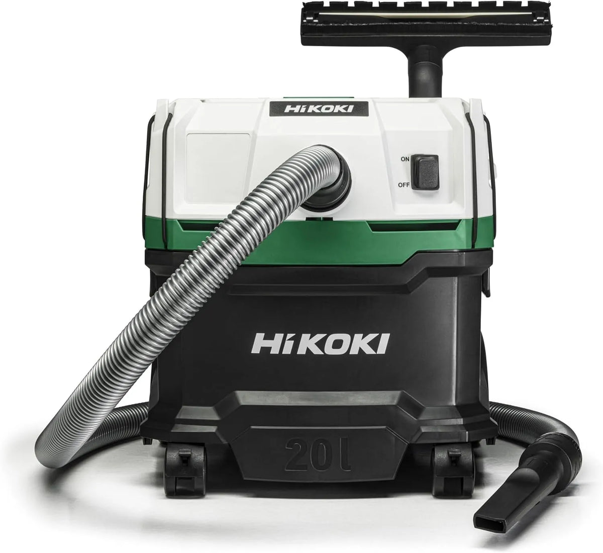 Aspirateur Hikoki, puissance 1200 W, capacité 20 L, eau et poussière, classe L, compact et léger, nettoyage manuel du filtre, accessoires inclus