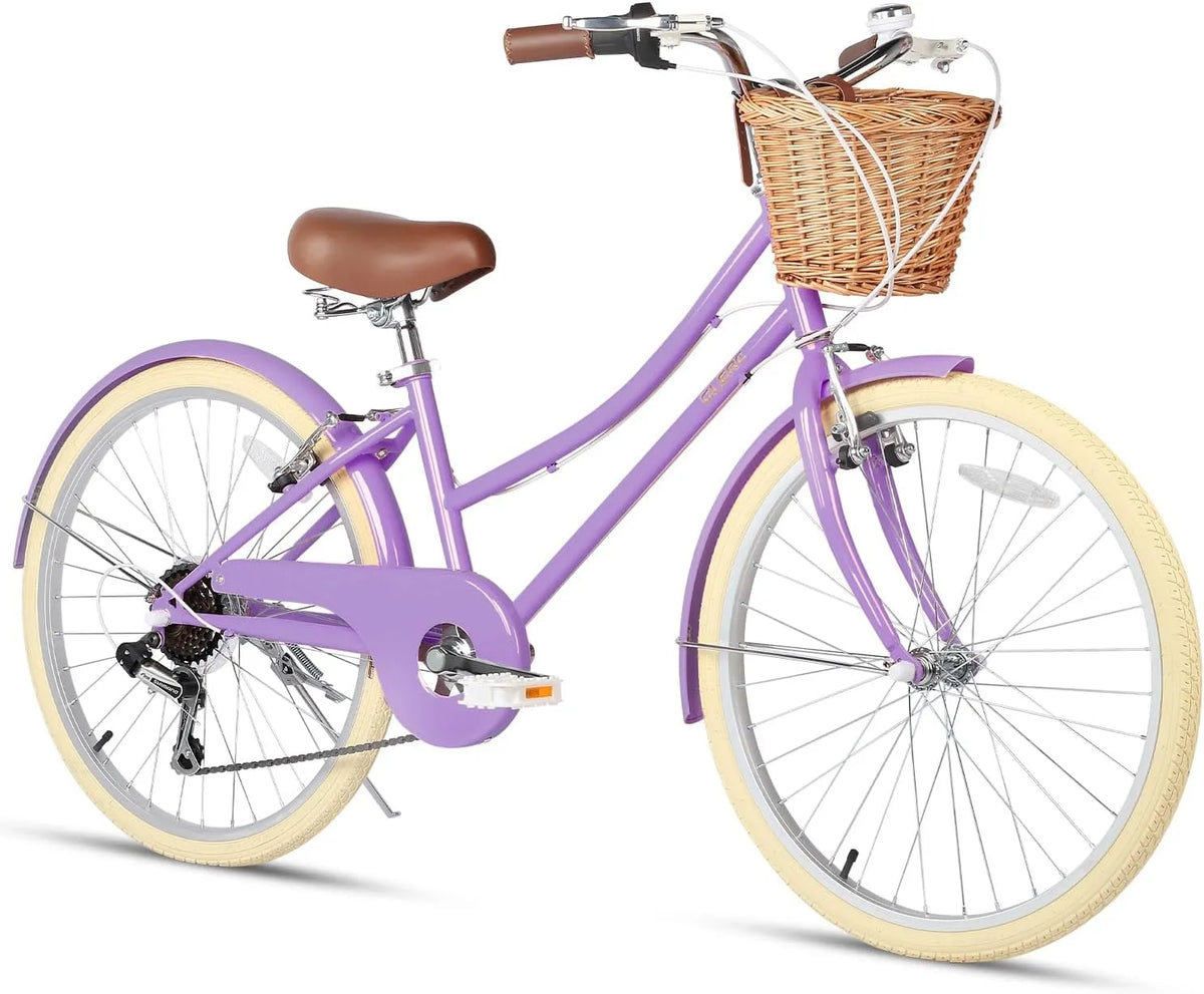 Vélo, Glerc Missy 20' 24' 26' Pouces Fille Cruiser Shimano 6 niveaux de vitesse Hybrid de Ville pour Les Jeunes de Plus de 6 Ans