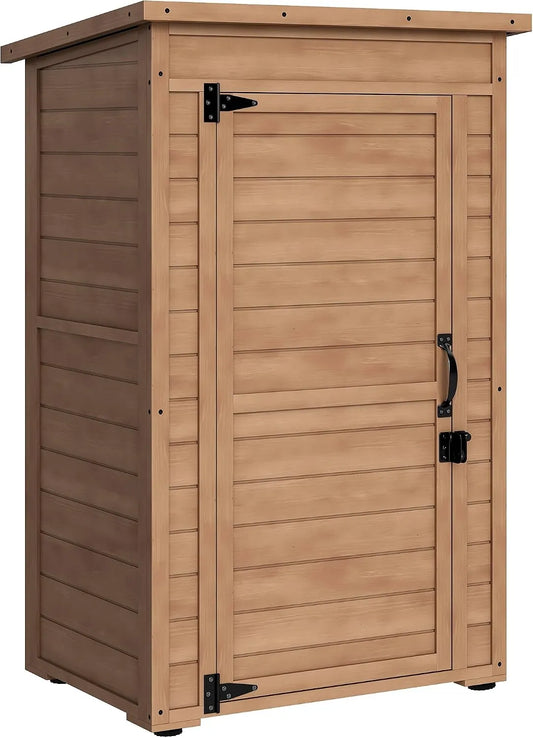 Armoire Outsunny, dimensions 75x56x117cm, d'extérieur avec étagère réglable et toit inclinable, de jardin en bois avec pêne dormant, marron