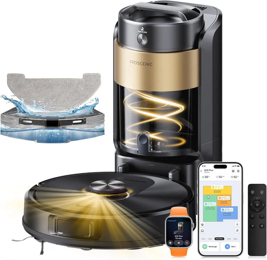 Aspirateur Q20 200Min Proscenic Plus Robot, Proscenic Plus Robot Laveur 10000Pa, avec Station, Sans Sac Vidage Automatique Robot et Serpillière