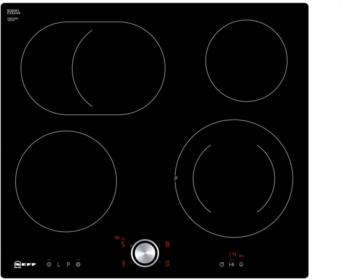 Neff plaque de cuisson T16TT76N0, largeur 60,60 cm, de cuisson en vitrocéramique, de marque Ceran, noire TwistPad Montage affleurant finition noire