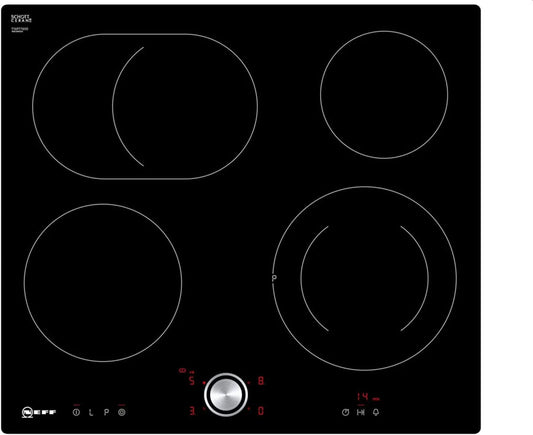 Neff plaque de cuisson T16TT76N0, largeur 60,60 cm, de cuisson en vitrocéramique, de marque Ceran, noire TwistPad Montage affleurant finition noire