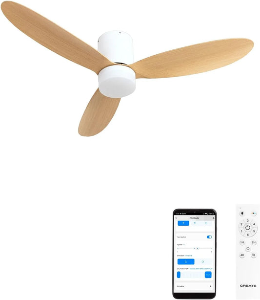 Ventilateur, Ø132 cm, 6 niveaux de vitesse, puissance 40W, 6 niveaux de vitesse, lumière LED 3 températures, CREATE, fonction été-hiver, Silencieux