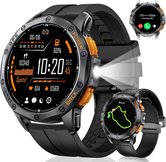 Modèle Smartwatch Herren mit GPS DM1 5ATM SUNKTA, 170+ Sportmodi, Barometerdruck, Wasserdicht, 1.43'' Amoled Display, 30+ Tage Akku, Kompass