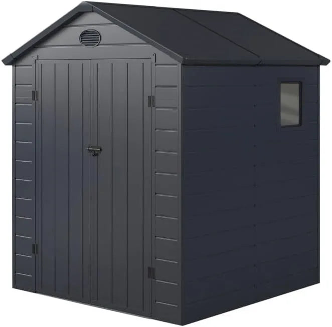 Abri de jardin, en Résine Anthracite 3,65m², Parois 12mm, Structure Acier Galvanisé, Double Porte Verrouillable, Fenêtre, Ventilation