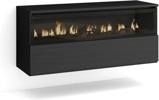 Cheminée électrique Skraut Home |, 1 Ouverture, Effet Flamme, Mural, Noirs, dimensions 102x45x35cm, 1 Porte, LED, Suspendu