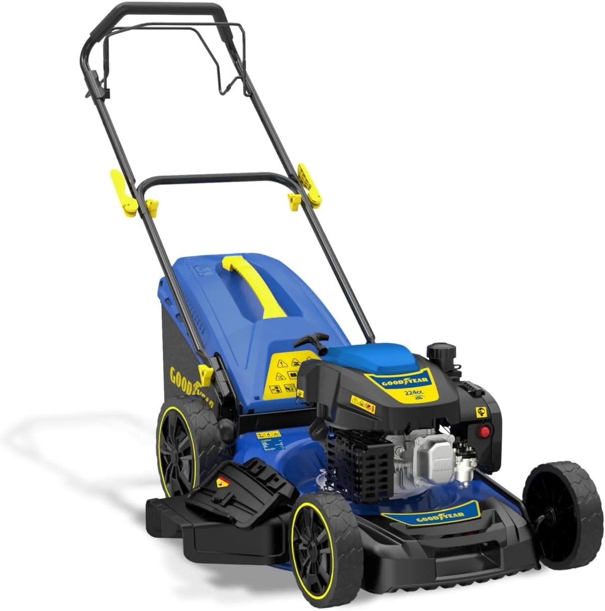 Tondeuse Goodyear, Gazon Essence 224cc 4 Temps, Coupe 56cm Autotractée, Éjection Latérale et 7 Hauteurs de Coupe, Fonction Mulching, Châssis Acier