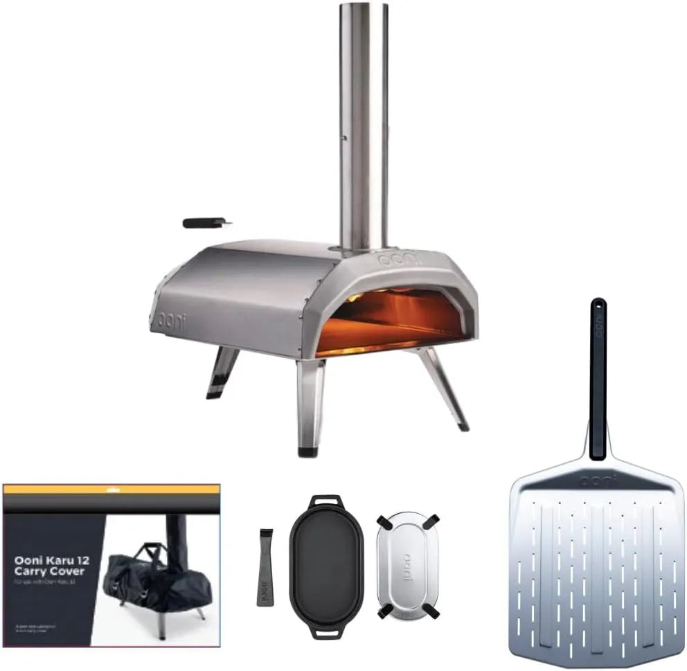 Four, Housse de Protection et Poêle en Fonte, Ooni Karu 12 Pack à Pizza Multi-Combustible, Bois, Charbon ou Gaz, Extérieur Portable