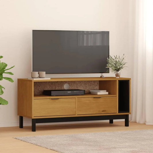Meuble TV, Bois Massif Pin 110 cm, Buffet Salon Rangement Moderne avec Tiroirs, Bibliothèque Étagère pour Salon Salle à Manger