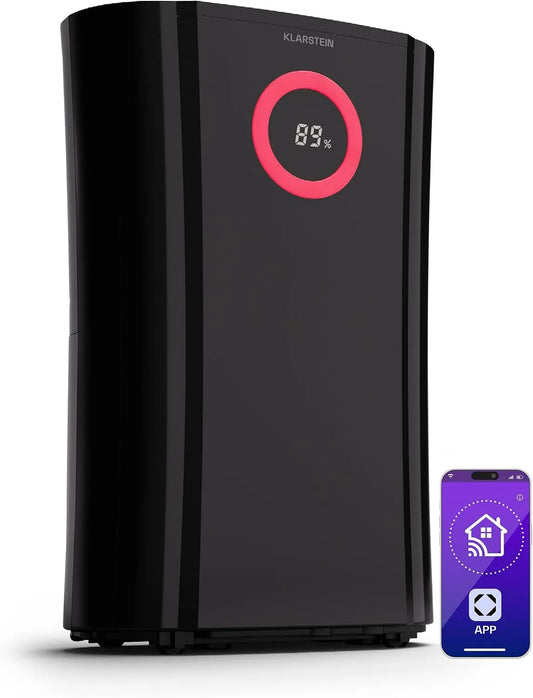 Klarstein déshumidificateur 24h 20-30m, DryFy Pro Connect 20L WiFi, 20L/24h, capacité 20L, Réservoir 4L, Pièces 20-30m², Minuterie, finition noire