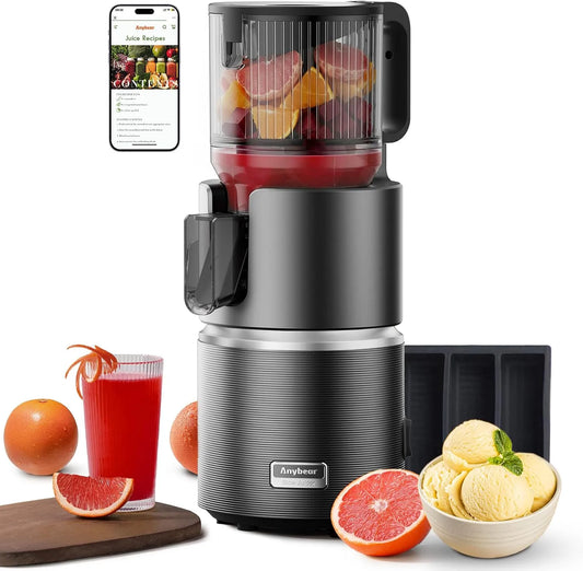 Extracteur de jus, Anybear 350W Centrifugeuse à Froid avec goulotte large de 124 mm, Matériau Tritan sans BPA