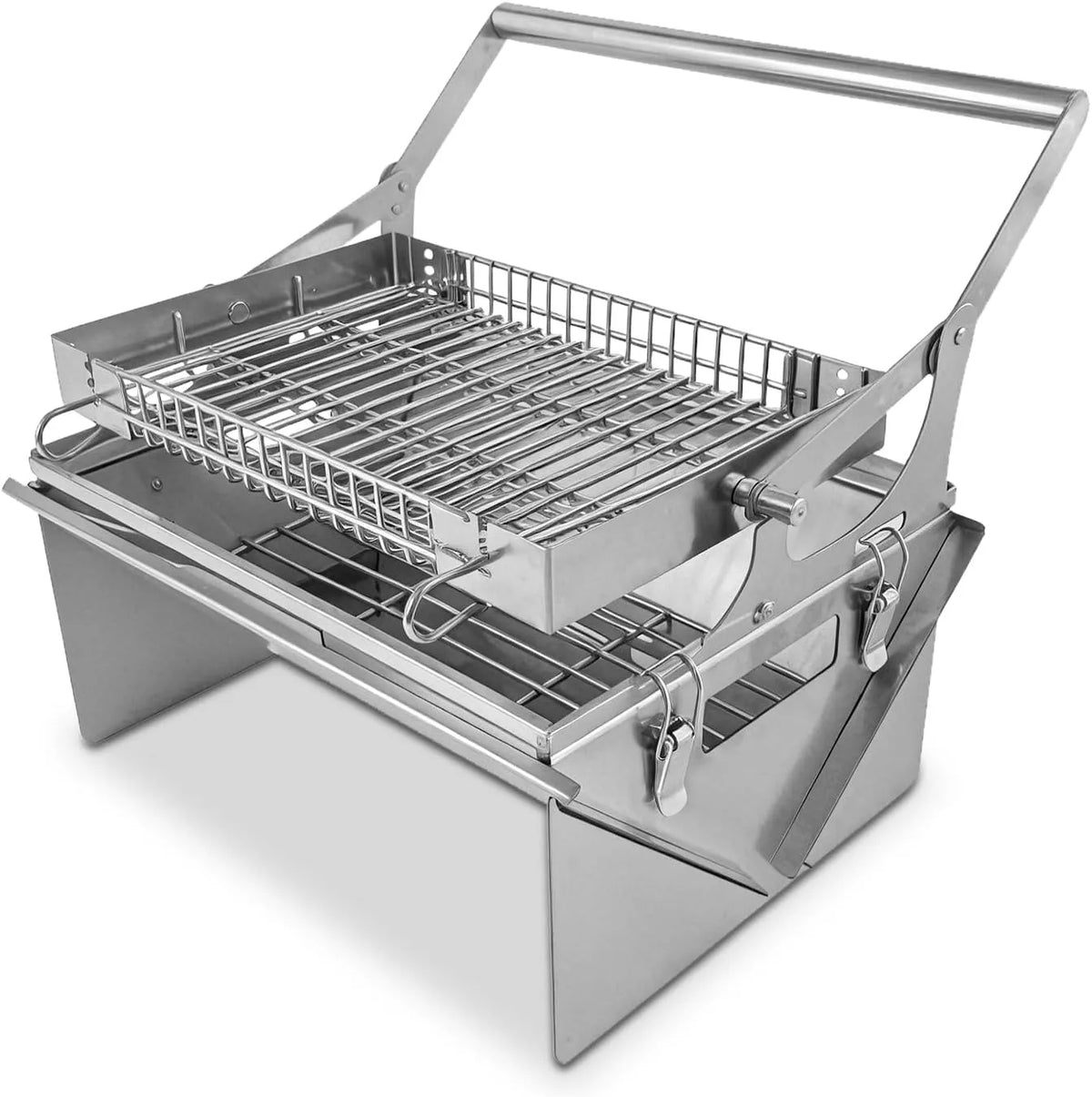 Barbecue, en acier inoxydable 304 pour le camping, facile à démonter, à charbon portable rotatif à 360° avec panier basculant, avec sac de