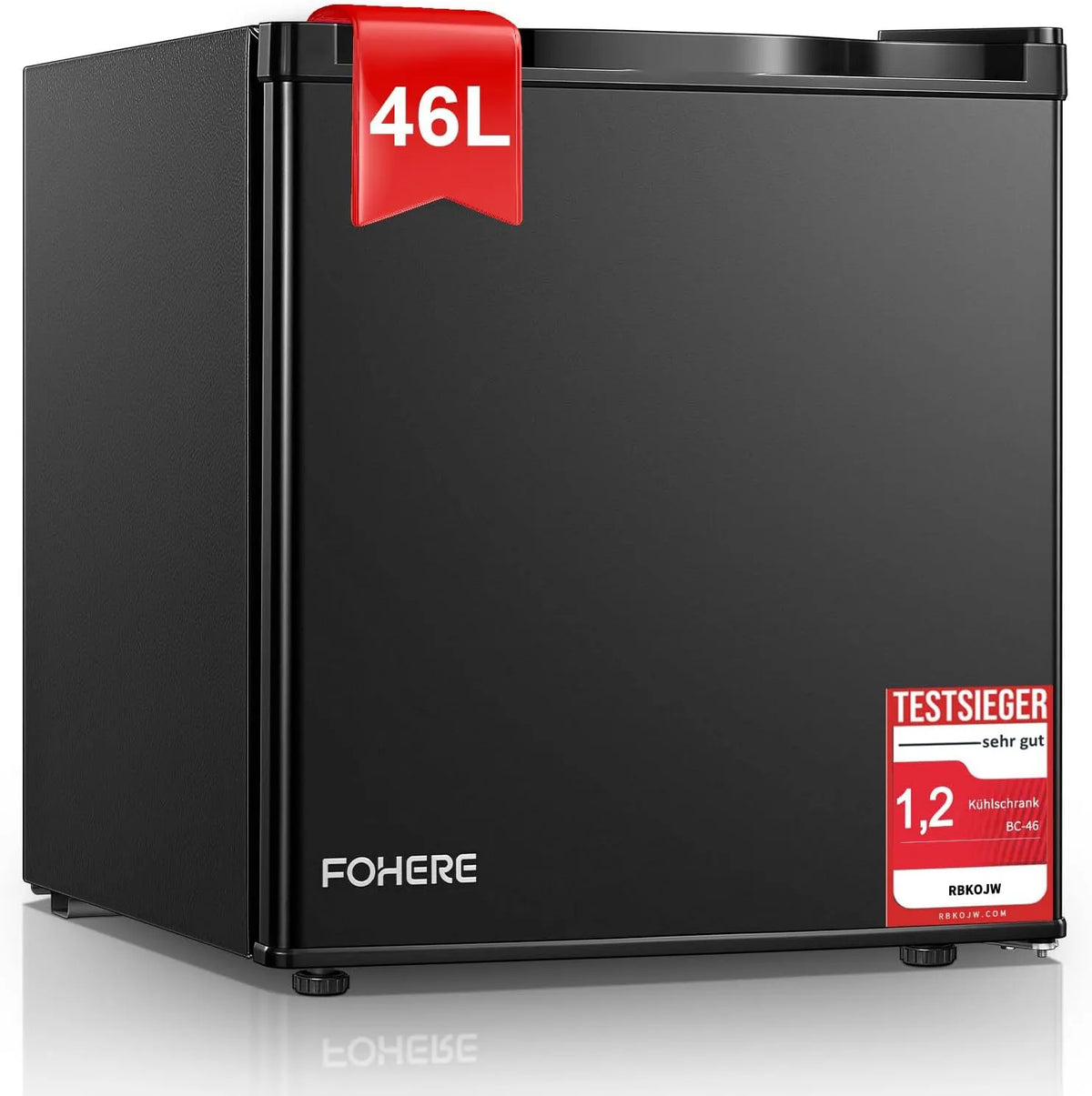 FOHERE réfrigérateur, Mini Frigo avec Congélateur, Mini 46L, Thermostat Réglable, Économie d'Énergie, Silencieux, Porte Réversible, Minibar, Dortoir