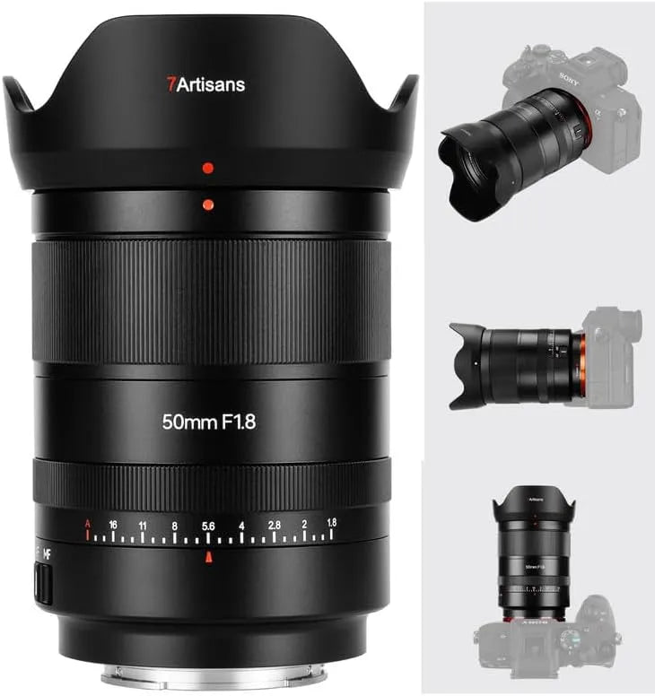 7artisans AF 50 F1.8 Objectif, mm FE STM pour appareils Photo sans Miroir E séries A6000 A7 et NEX, 50 mm, Plein Format, Grande Ouverture