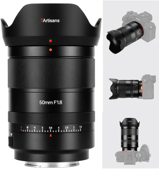 7artisans AF 50 F1.8 Objectif, mm FE STM pour appareils Photo sans Miroir E séries A6000 A7 et NEX, 50 mm, Plein Format, Grande Ouverture