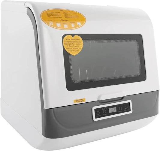 Lave-vaisselle DWS-T05, 3 programmes de lavage, 30-50 min, idéal pour cuisine, finition blanche, puissance 800 W, Capacité de 4 à 6 places