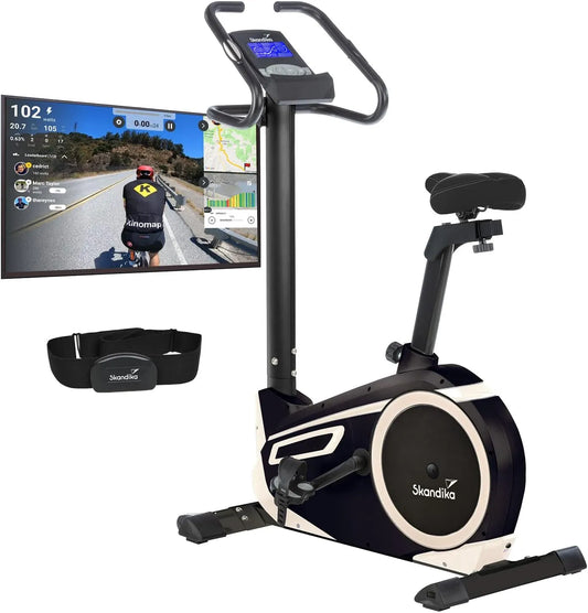 Vélo Skandika, 24 Programmes, Masse d'inertie 12KG, Frein Magnétique, Bluetooth, Support Tablette, Max 150KG, 32 Niveaux de Résistance, Écran LCD