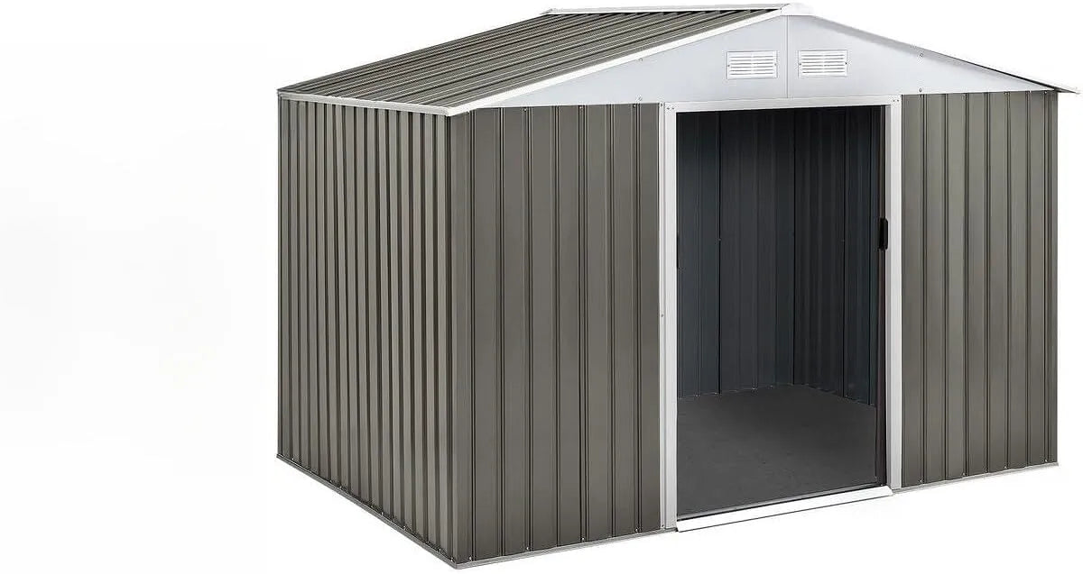 Métal Dallas Abri Jardin, 8.84m² avec gouttière, Taupe