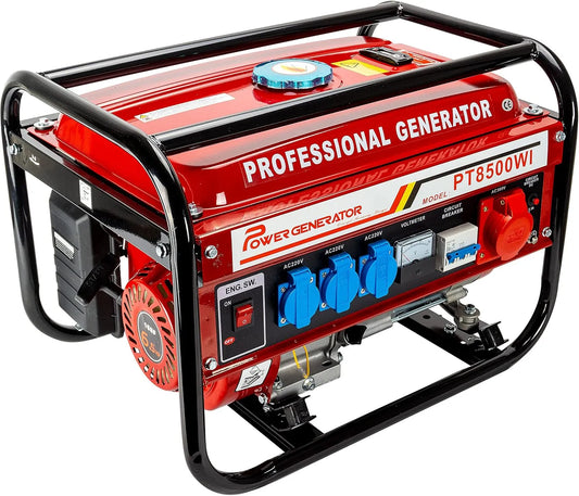 Générateur électrique, 3 x 230 V, 1 x 400 V, 5 prises, 6,5 CV, de courant avec essence, de courant avec accessoires