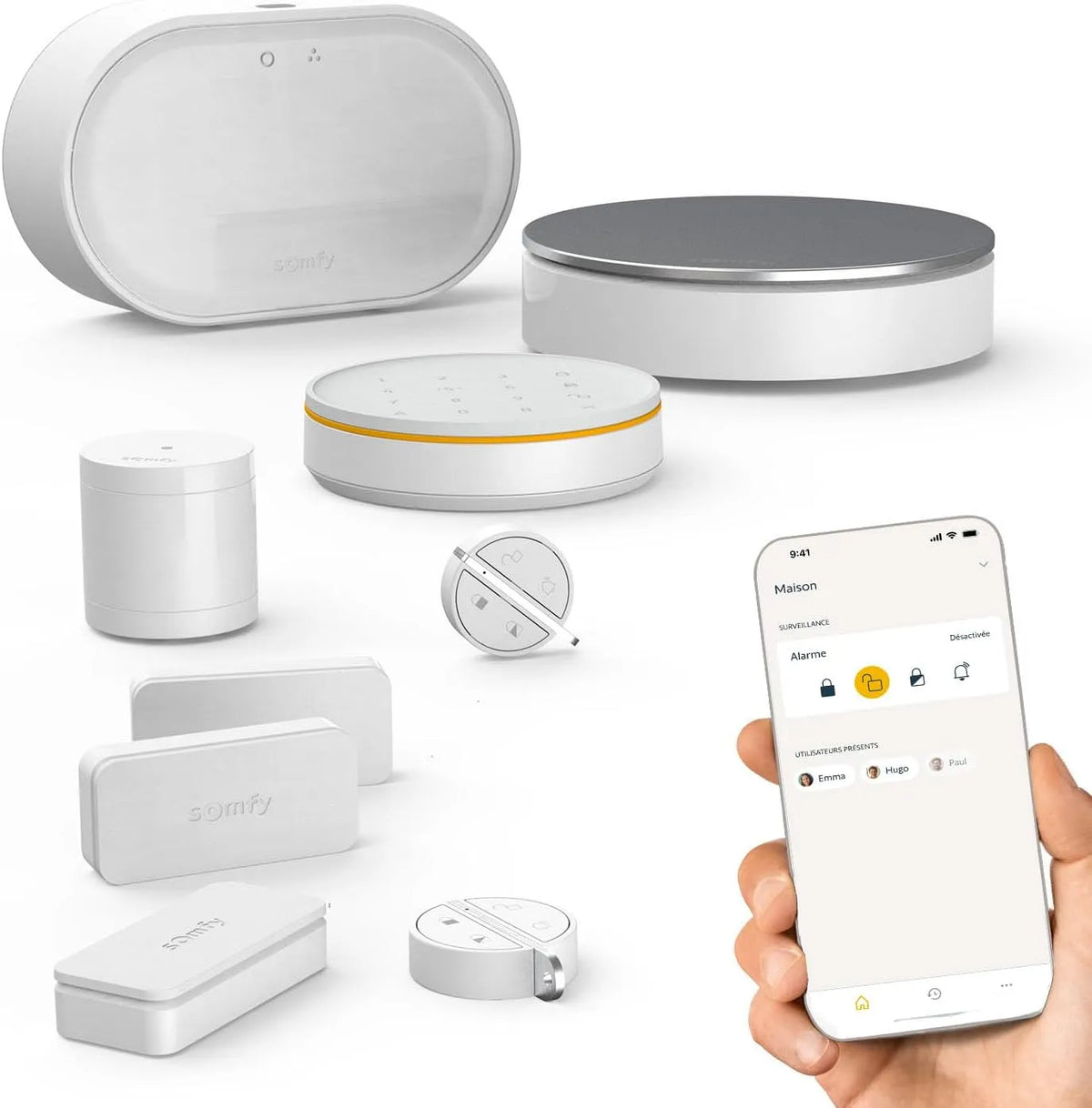 Somfy, Système Alarme Maison sans Fil WiFi, Sirène Alarme Intérieure & 2 Badges, Home Alarm Advanced, Google, Tahoma, Made in France