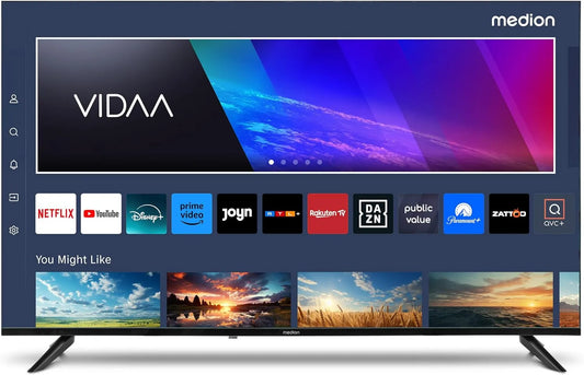 Smart TV HDR10 843200, largeur 108 cm, VIDAA Store, Disney+, Paramount+, PVR, MD, MEDION TV 43 Pouces 4K, Television