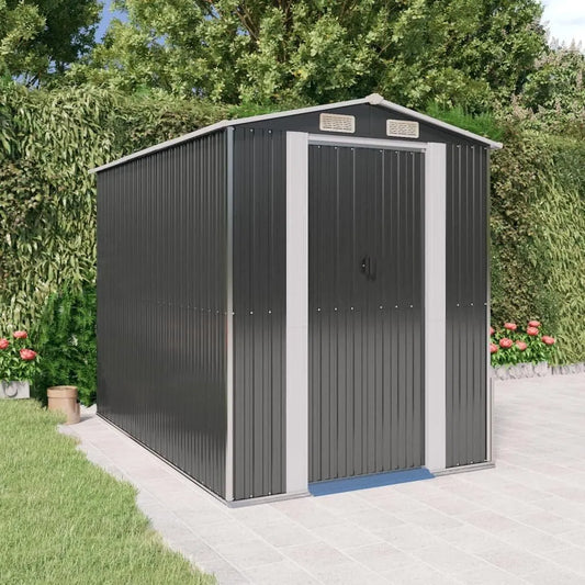 Abri de jardin, dimensions 192 x 274 x 223 cm, anthracite, en acier galvanisé, rangement, porte coulissante, aération
